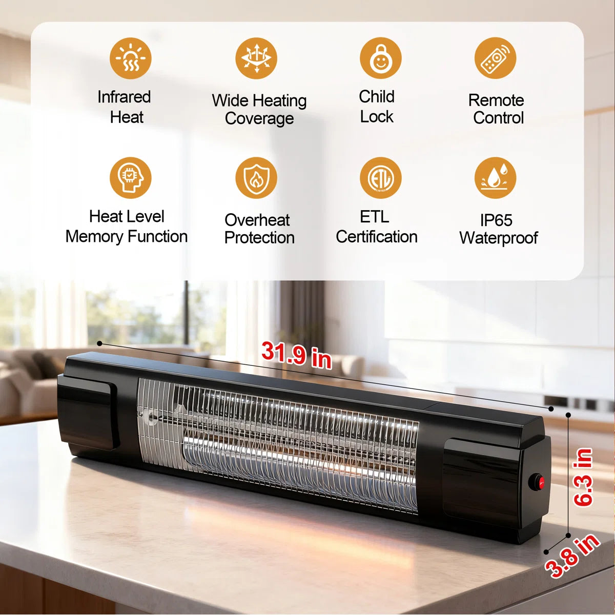 Electric Ceiling Mounted Patio Heater Max To 1500 Watt Heater