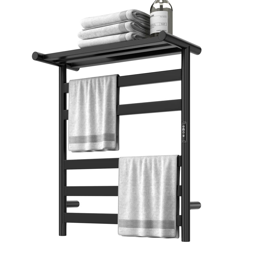Electric Heated Towel Rack with Top Shelf Wall Mount Towel Warmer BT1006BK