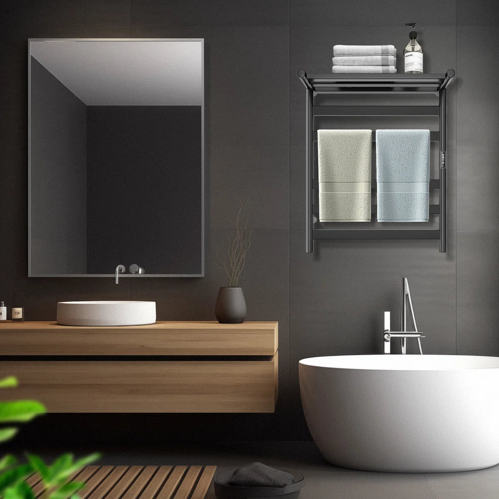 Electric Heated Towel Rack with Top Shelf Wall Mount Towel Warmer BT1006BK