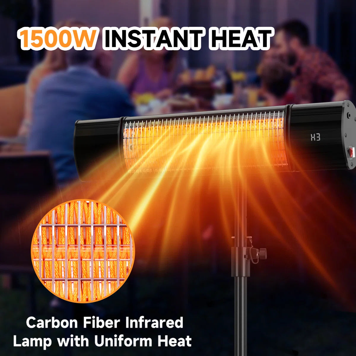 Electric Infrared Patio Heater 1500w Wall Mounted Freestanding Heater Outdoor