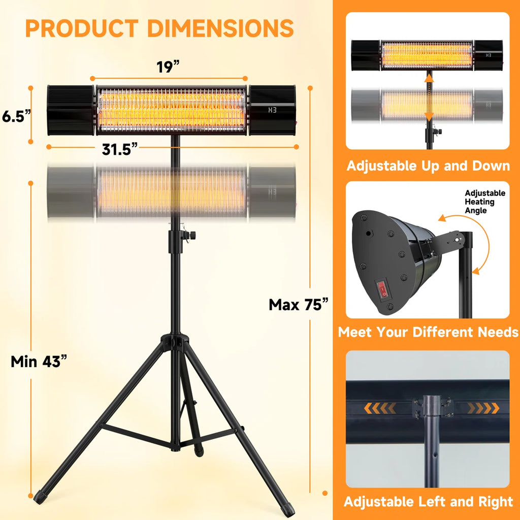 Electric Infrared Patio Heater 1500w Wall Mounted Freestanding Heater Outdoor