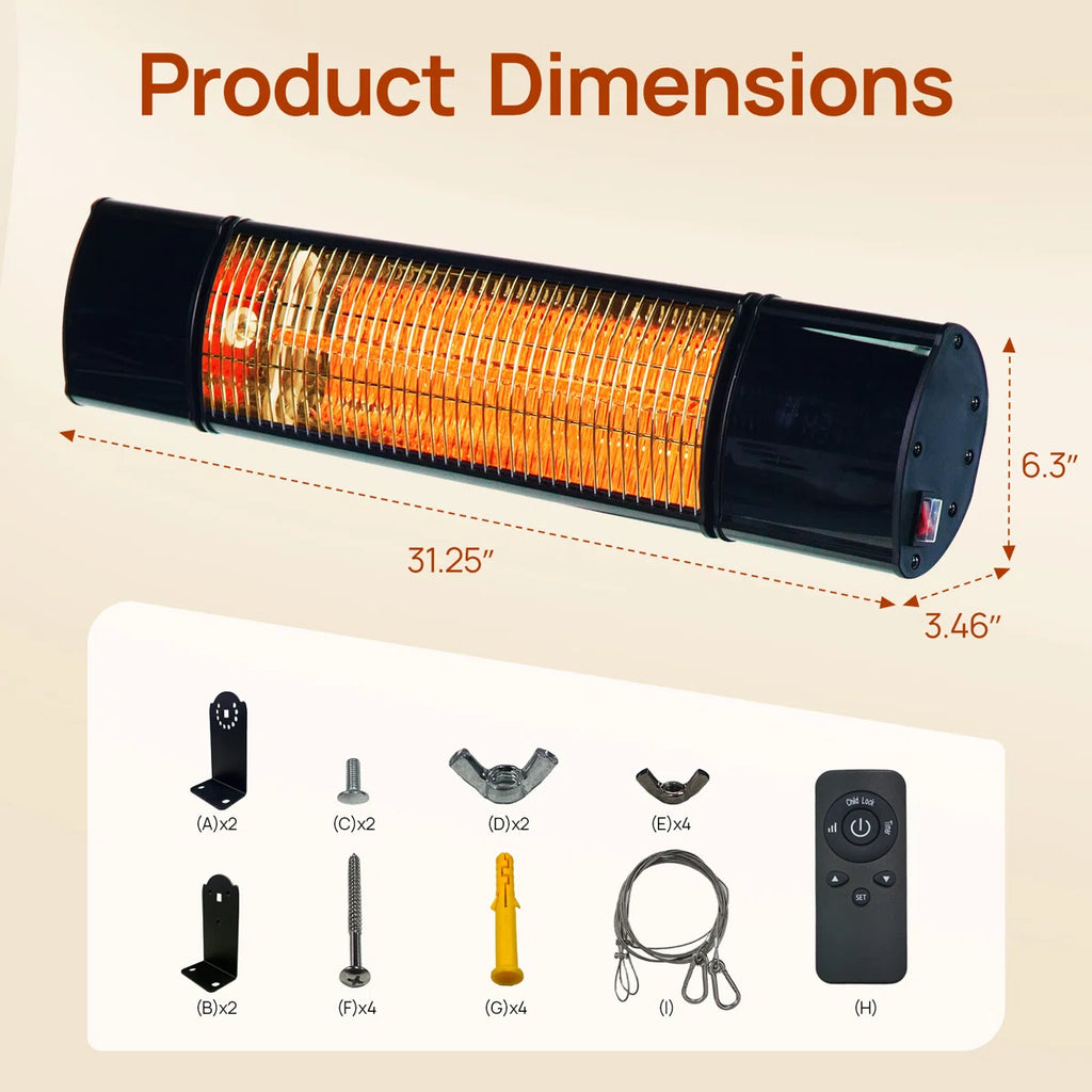 Patio Heater Wall Mounted With Remote Control 1500 Watt Heater
