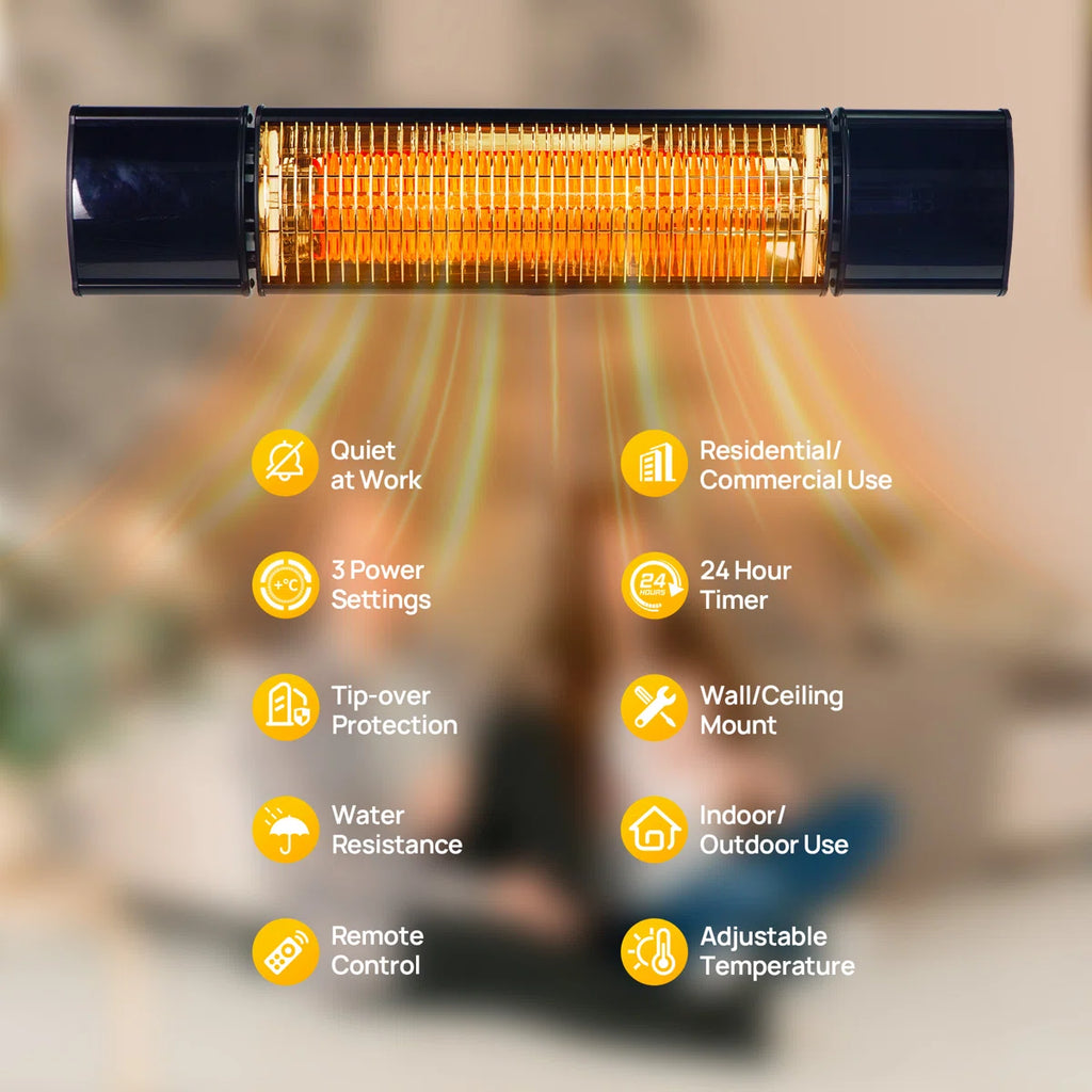 Patio Heater Wall Mounted With Remote Control 1500 Watt Heater