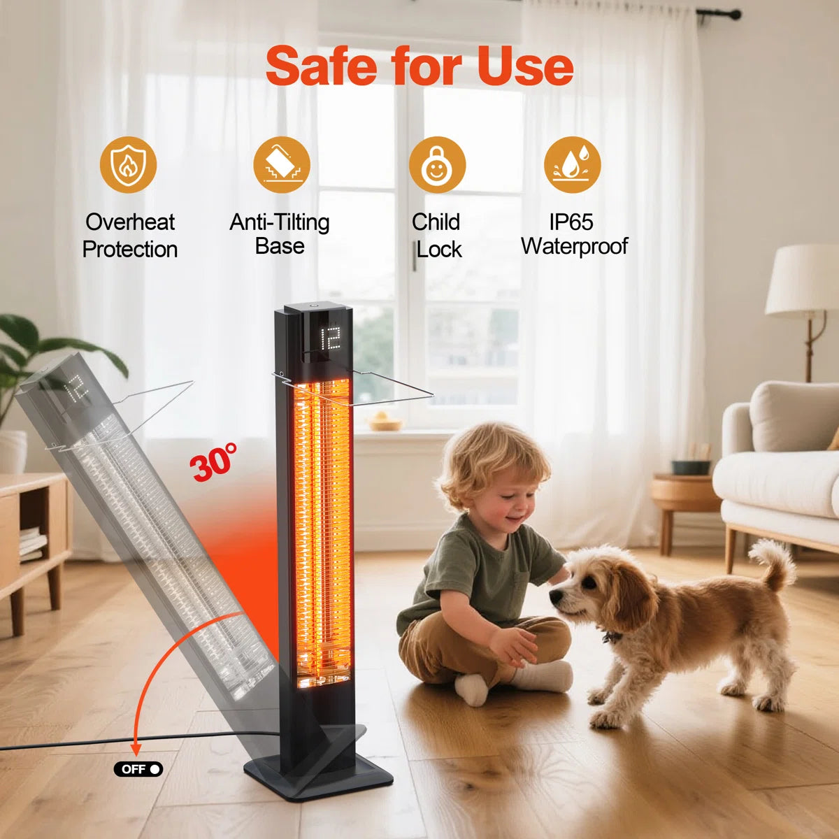 Premium Freestanding Tower Heater With Tip Over Switch Overheat Protection Heater